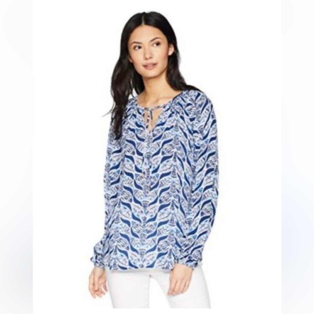 Lilly Pulitzer Blue & White Printed Tie-Neck Blouse